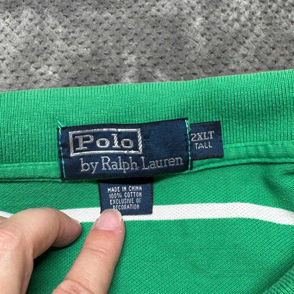 Polo Ralph Lauren Mens 2XLT Green White Striped Short Sleeve Polo Shirt Pink - Picture 4 of 8